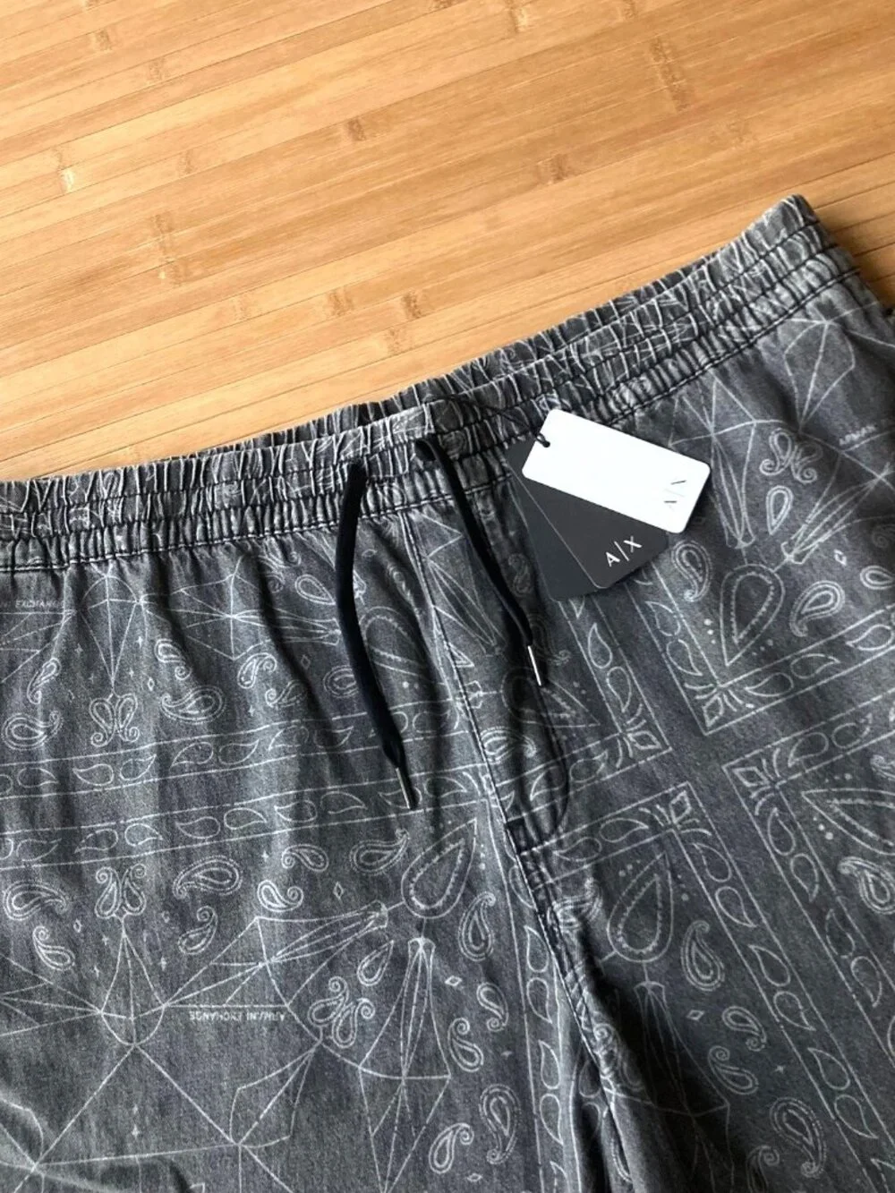 Armani Exchange A|X Cotton Linen Paisley Shorts Mens 38 Black Denim NWT